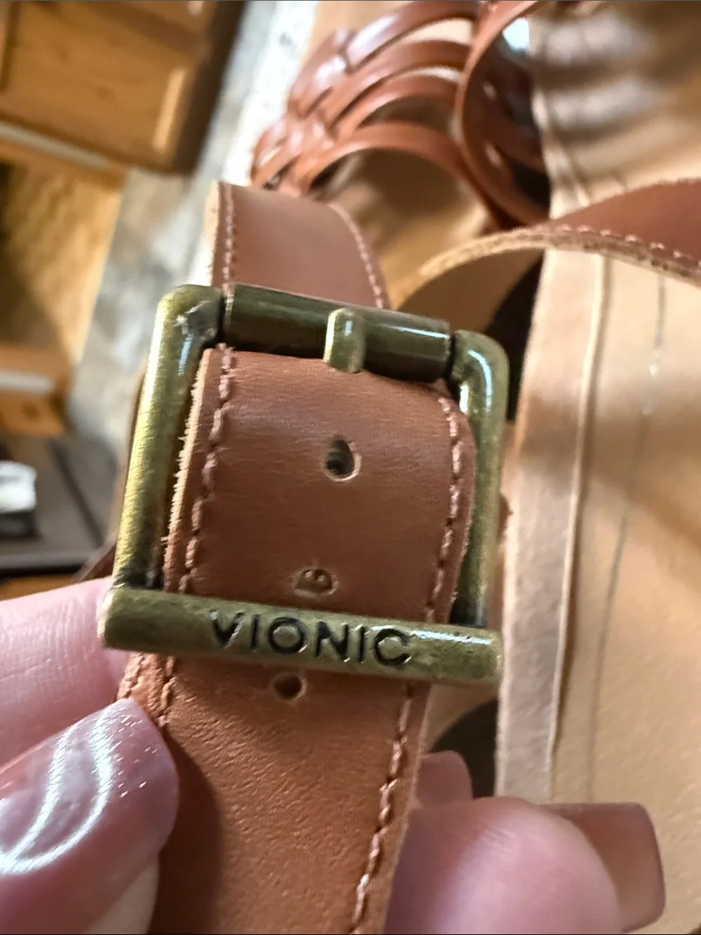 Vionic Brown Leather Woven Strappy Sandals